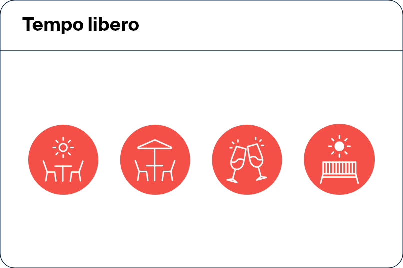 Set di icone minimaliste rosse per il settore arredo dedicate agli articoli legati al tempo libero