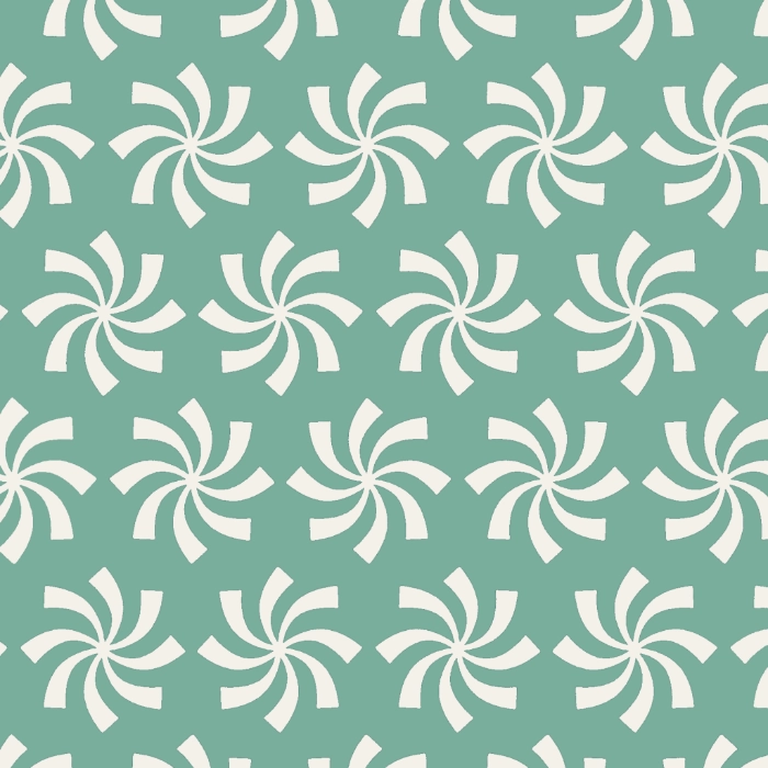 Pattern grafico in bianco panna su sfondo salvia, realizzato utilizzando forme secondarie derivate dalle terminazioni del monogramma principale di Laura Zanda.
