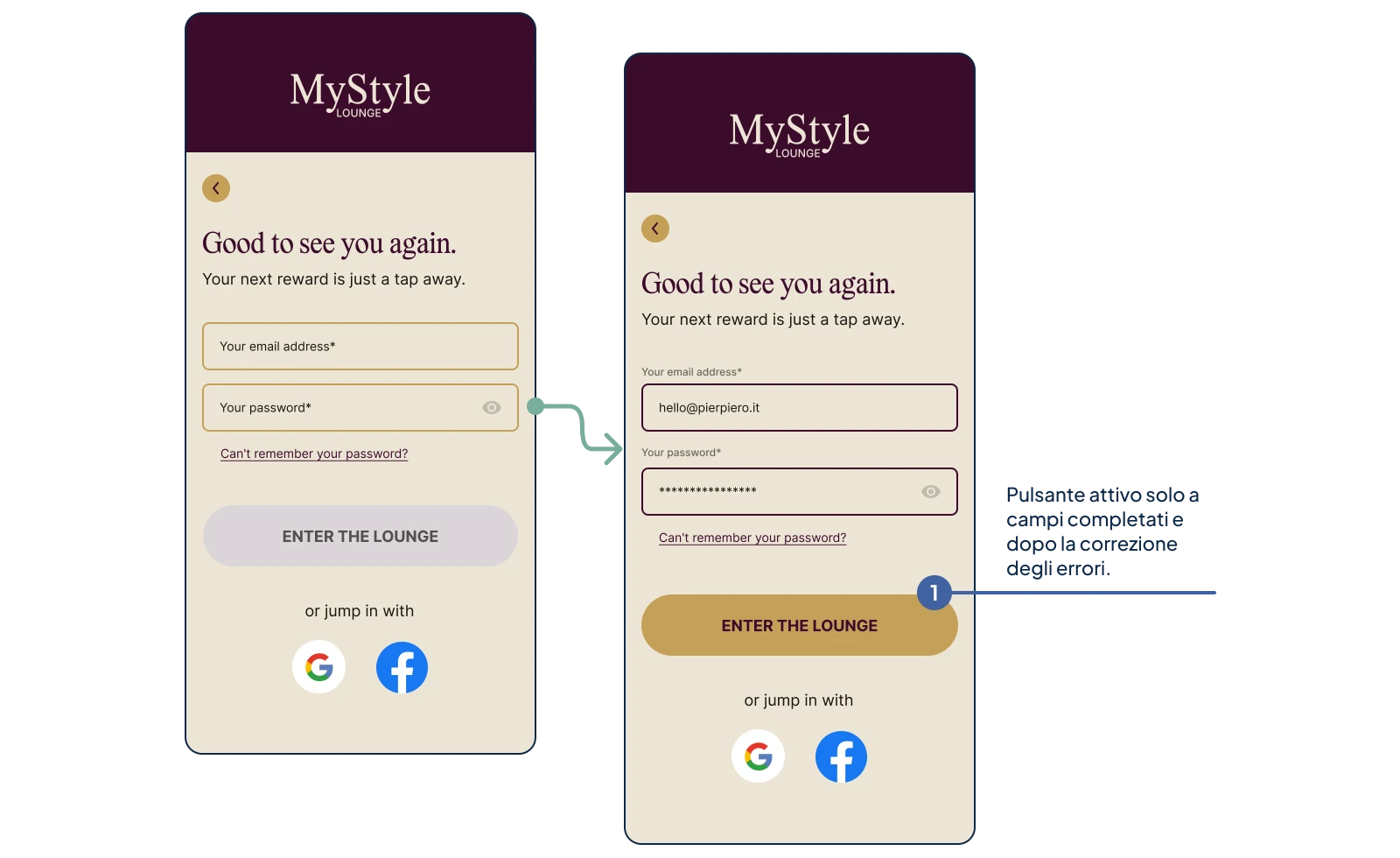 Nuovo flusso di login dell’app fidelity, con la schermata di accesso riprogettata.