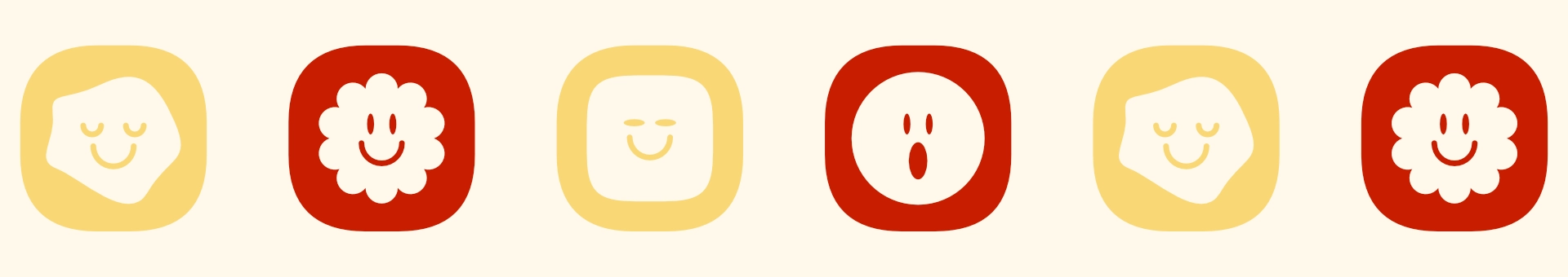 Elementi del sistema visivo che mostrano la serie di icone e sticker personalizzati coordinati con l'identità grafica del brand.